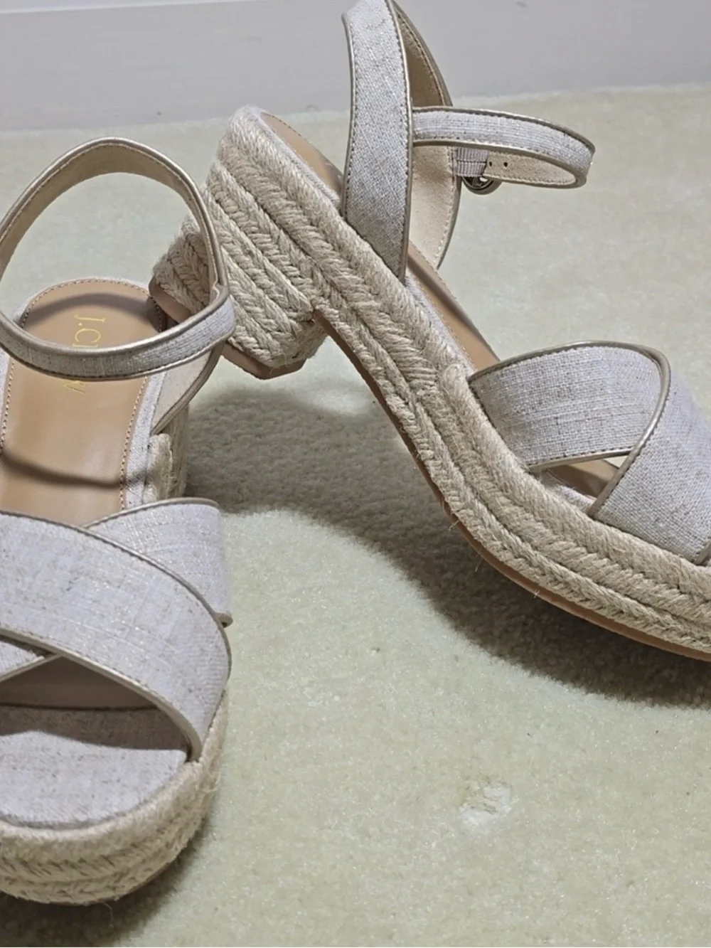 BNIB J. Crew Beige Linen Platform Espadrille Neutral Women’s Sandals